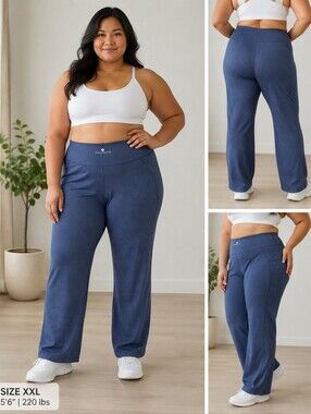 Tuff Athletics Plus-Size Wide-Leg Track Pants in Heather Navy